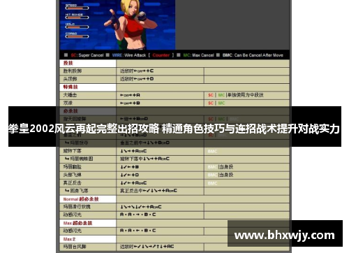 拳皇2002风云再起完整出招攻略 精通角色技巧与连招战术提升对战实力